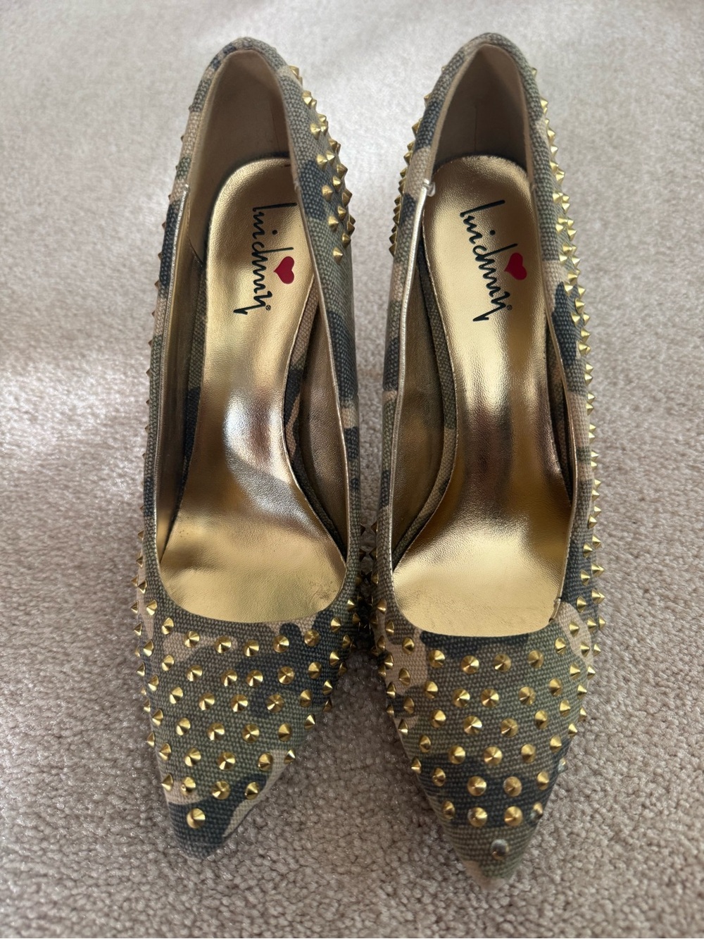 Lui Chung Gold Studded Camouflage Pointed-Toe Heels